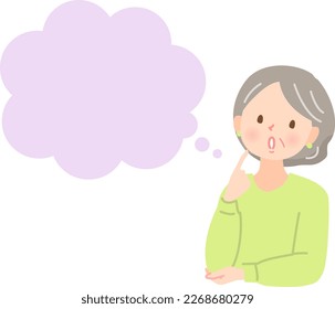 Senior woman with troubled expression thinking, illustration