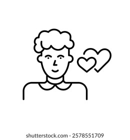 Senior woman and two hearts. Dating app for all ages. Older people looking for love and romance. Pixel perfect vector icon