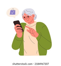 Senior woman uses a smartphone