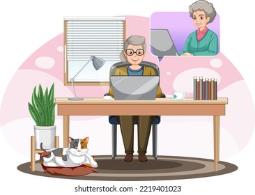 Senior woman using laptop illustration
