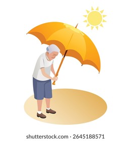Senior woman using umbrella for sun protection on a sunny day illustration for health and wellness