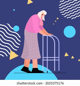 mujer de edad avanzada que utiliza el concepto de edad avanzada para caminar
