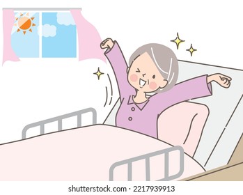 Senior woman waking up refreshed illustration