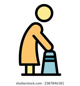 Senior woman walker icon outline vector. Home person. Person old color flat