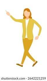 Senior Woman walking while pointing ahead, illustration of elderly woman in motion, Vector Illustration