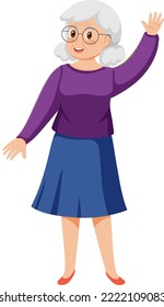 Senior woman waving hand illustration