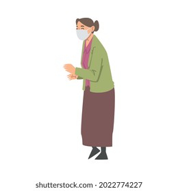 Senior Woman Wearing Face Mask in Standing Pose Vector Illustration