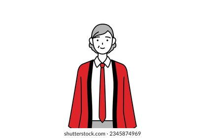 Senior woman wearing a red happi coat with a smile facing forward, Vector Illustration