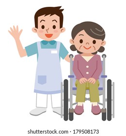 Senior woman in a wheelchair and young caregiver