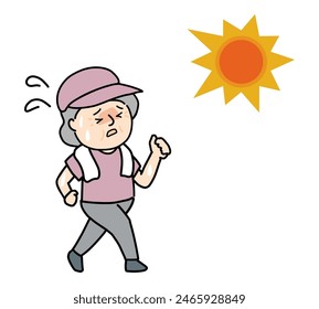 A senior woman who is likely to suffer from heatstroke.
