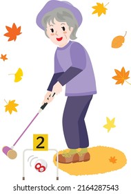 The senior woman who plays gate ball in the autumn of sports.