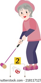 The senior woman who plays gate ball.