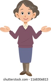A senior woman who spreads both hands