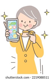 Senior woman who succeeded in dieting with smartphone app