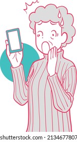 A senior woman who is surprised to operate a smartphone