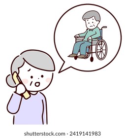 A senior woman who is worried about a disabled senior man and consults him over the phone