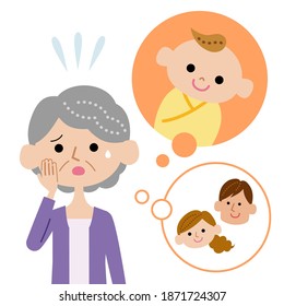 A senior woman worried about having grandchildren.