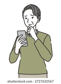 Senior Woman Worried While Using Smartphone