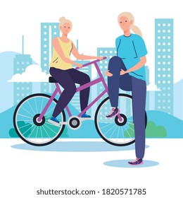senior women doing different activities and hobbies vector illustration design