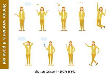 Senior women in everyday wear, pose set