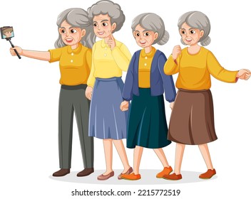 Senior women group taking selfie illustration