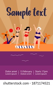 Senior women relaxing on beach. Sea, grandmother, leisure flat vector illustration. Lifestyle and vacation concept for banner, website design or landing web page