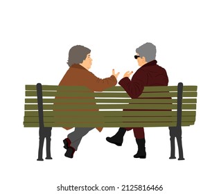 Senior Women Sitting On Bench In Public Park And Talking Vector Illustration. Gossip On Break. Mature Lady Friends. Neighbors Spread Rumors. Backbite Girls. Outdoor Relaxation. Woman Speak About Man.