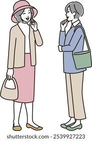 Senior women standing and talking