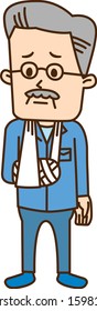 Senior worker with broken hand