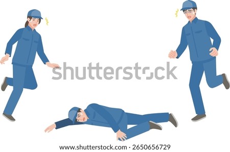 A senior worker runs to a fallen new worker