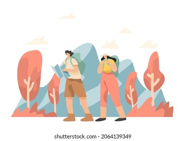 Senior and young tourists Travel people and couples with luggage, view map, selfie, take pictures of tourist attractions with guide characters on field trip cartoon vector illustration.