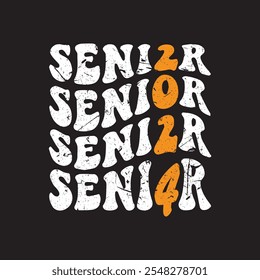 Seniors 2024 Vector, T shirt Design, orange with Black background, apparel typography illustration,