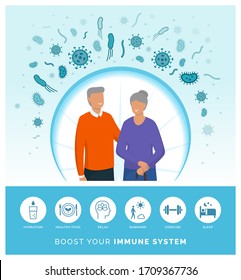 Seniors boosting their immune system and following a healthy lifestyle, they are protecting themselves from infections and diseases