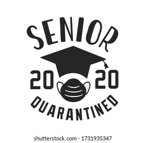 Seniors Class Of 2020 Lettering With Medical Mask And Graduation Cap. Coronavirus Quarantine. Funny Graduation 2020 Design. Vector Template.