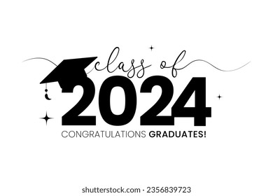 Seniors Class Of 2024 T Shirt Design Vector. Class of 2024, word lettering script banner. Congrats Graduation lettering with academic cap isolated in hite Background.