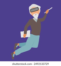 Las personas mayores abrazan el futuro con la tecnología de realidad virtual, ilustración plana