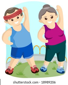 Seniors Exercising - Vector