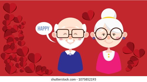 Seniors Grand Ma And Grand Pa Happy With Big Red Hearts Around Them