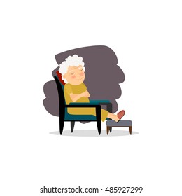 Seniors happy leisure. Grandmother sitting on the chair. Vector illustration