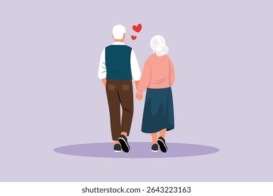  Seniors in Love Concept. Colored flat vector illustration isolated