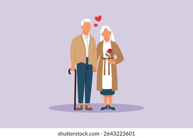Seniors en concepto de amor. Ilustración vectorial plana coloreada aislada