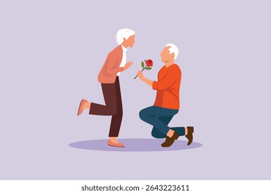 Seniors in Love Concept. Colored flat vector illustration isolated