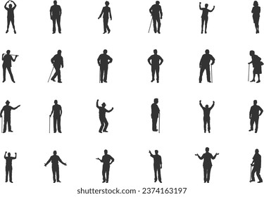 Seniors mature person silhouette, Old man silhouette, Elderly person silhouettes, Old people silhouette, Old people vector, Old woman silhouettes