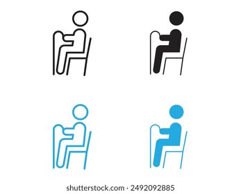 Seniors or old man sitting icon black and white vector outline sign