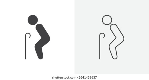 Seniors or old man sitting icon Line graphics illustration