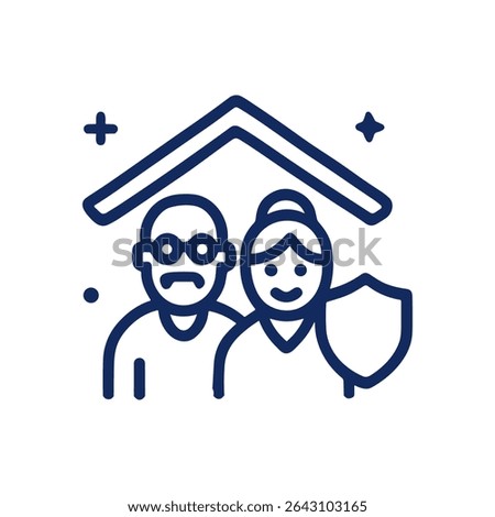 Seniors protected at home by security. Icon symbol illustration