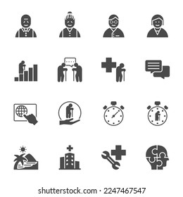 Seniors Solid Icons, Aging society concept, Vector line icon set