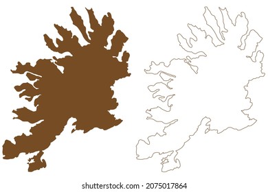 Senja island (Kingdom of Norway) map vector illustration, scribble sketch Sazza map