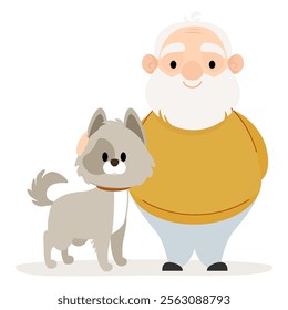 Senor elderly man hugging his big dog