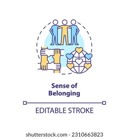 Sense of belonging concept icon. Micro community. Common goal. Interpersonal relationship. Social cohesion abstract idea thin line illustration. Isolated outline drawing. Editable stroke